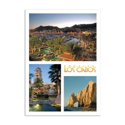 Tarjeta postal con varias vistas de Cabo San Lucas, souvenir y recuerdo de Los Cabos, México