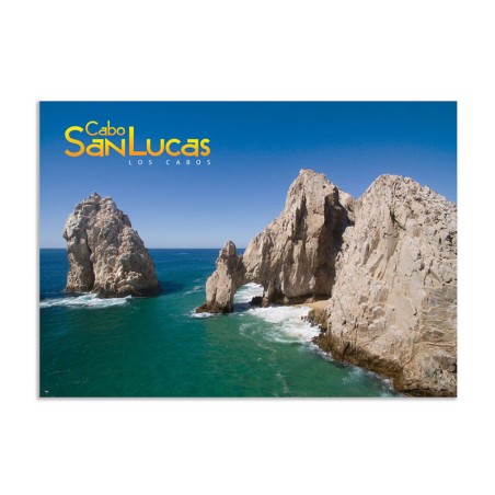 Tarjeta postal con vista aerea del Arco de Cabo San Lucas, souvenir y recuerdo de Los Cabos, México
