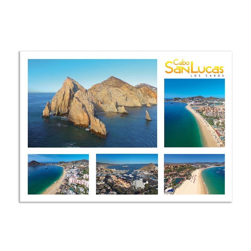 Tarjeta postal con 5 vistas de Cabo San Lucas, souvenir y recuerdo de Los Cabos, México