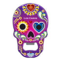 Magneto destapador de metal con calavera. Souvenir de Los Cabos, México