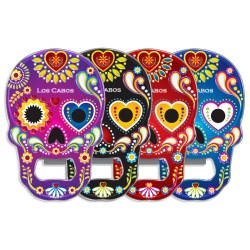 Magneto destapador de metal con calavera. Souvenir de Los Cabos, México