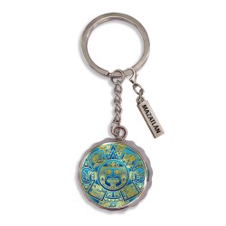 Llavero corcholata de metal calendario Azteca, Souvenir de Mazatlán, México.