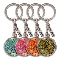 Llavero corcholata de metal calendario Azteca, Souvenir de Mazatlán, México.