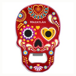 Magneto destapador de metal calavera. Souvenir de Mazatlan, México