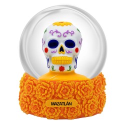 Esfera de nieve calavera naranja