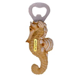 Magneto destapador de resina con acabado arena y un caballito de mar, souvenir y recuerdo de Mazatlan, Mexico.