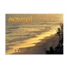 Tarjeta postal puesta de sol en una playa de la Zona Dorada, souvenir y recuerdo de Mazatlan, México