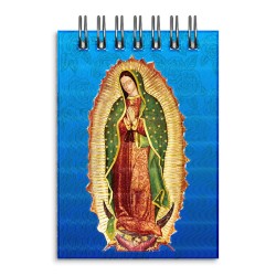 Libreta de apunte con la ilustracion de la Virgen de Guadalupe. Souvenir y recuerdo emblemático de la península de Yucatán, Méxi
