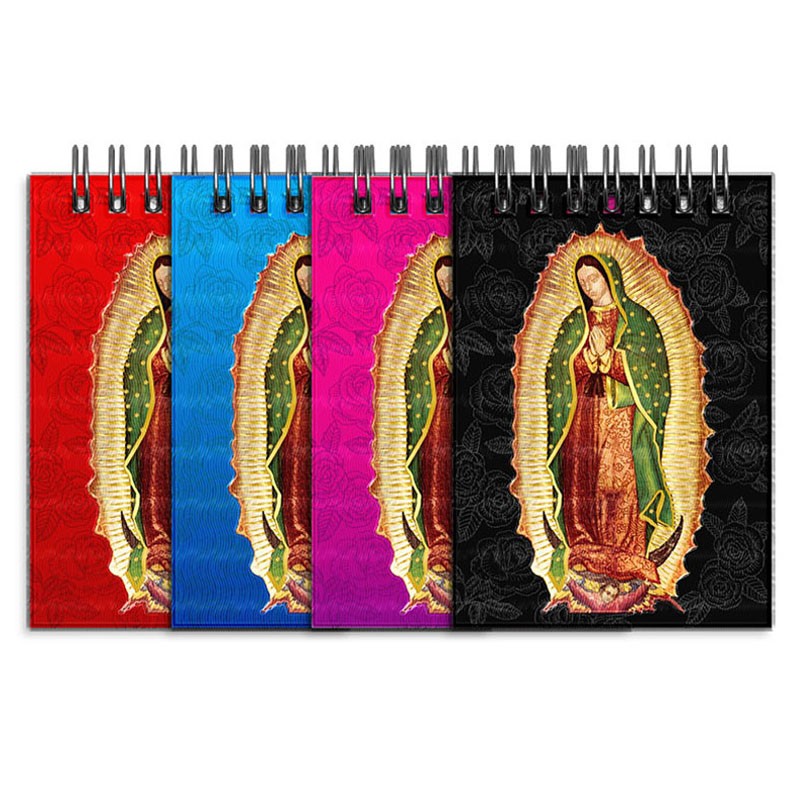 Libreta de apunte con la ilustracion de la Virgen de Guadalupe. Souvenir y recuerdo emblemático de la península de Yucatán, Méxi