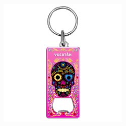 Llavero destapador de metal con calavera. Souvenir de Merida, Yucatan, Mexico