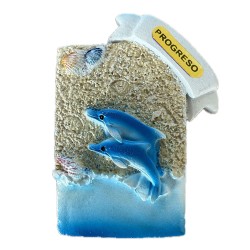 Magneto de resina con unos delfines. Souvenir de Yucatan, México