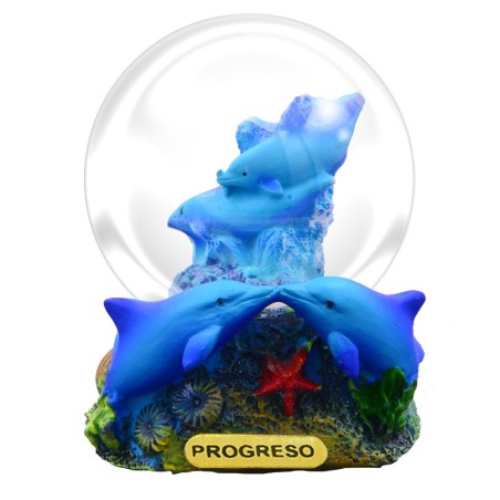 Esfera de nieve con un Delfin.  Souvenir de Yucatán, México