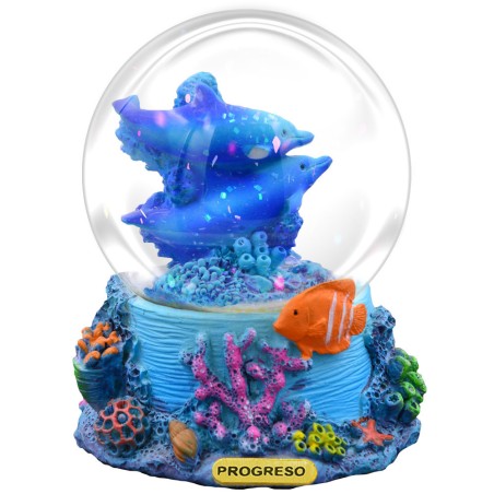 Esfera de nieve con unos delfines. Souvenir de Yucatán, México