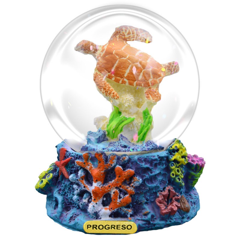 Esfera de nieve con una tortuga. Souvenir de Yucatán, México