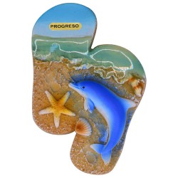 Magnetos de resina chancla con ilustraciones de playa. Yucatan, Mexico