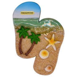 Magnetos de resina chancla con ilustraciones de playa. Yucatan, Mexico