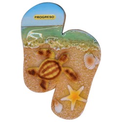 Magnetos de resina chancla con ilustraciones de playa. Yucatan, Mexico