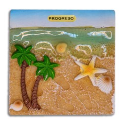 4 magnetos de resina con ilustraciones de playa. Yucatan, Mexico.