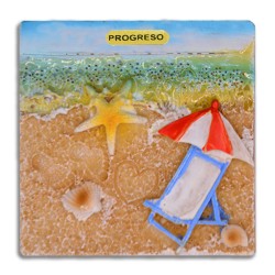 4 magnetos de resina con ilustraciones de playa. Yucatan, Mexico.