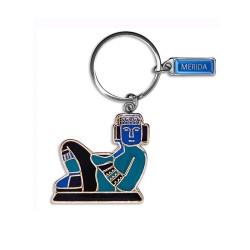 Llavero de metal en forma del Chac Mool. Souvenir de Merida, Yucatan, Mexico