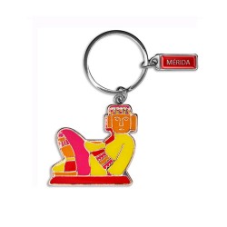 Llavero de metal en forma del Chac Mool. Souvenir de Merida, Yucatan, Mexico