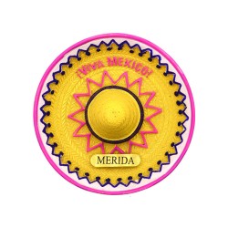 Magneto de resina en forma de un sombrero de paja. Souvenir, recuerdo de Merida, Mexico