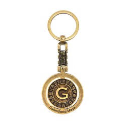 Llavero de latón letra G con el Calendario Maya, Souvenir, recuerdo de Merida, Mexico
