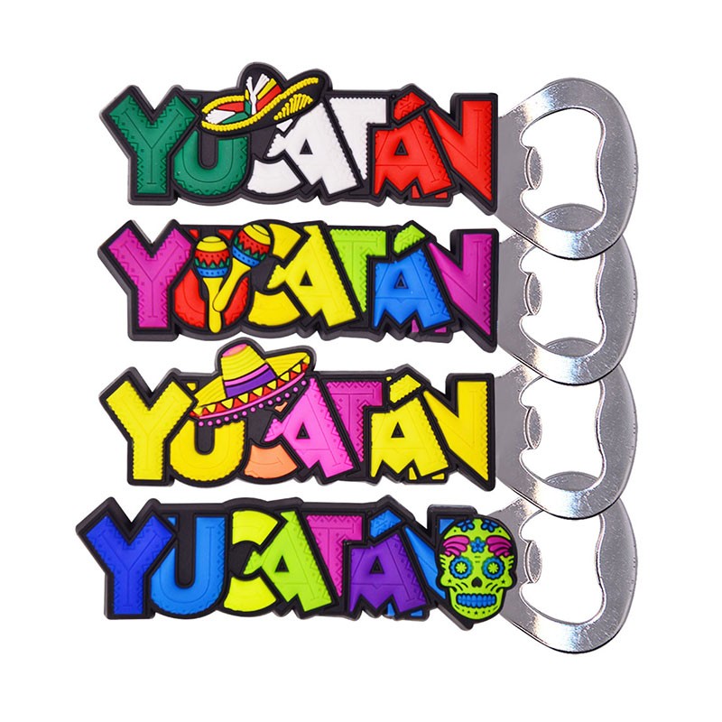 Magneto destapador pvc con el nombre de Merida, Yucatan. souvenir o regalo de México