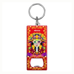 Llavero destapador de metal con catrina. Souvenir de la Ciudad de México, CDMX., México