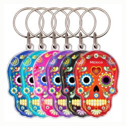 Llavero de acrílico en forma de calavera, típico de la tradición del día de muertos en México. Souvenir de la Ciudad de México,