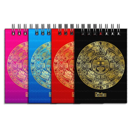 Libreta de apunte con la ilustracion del Calendario Azteca, emblemático de la cultura prehispánica en México. Souvenir y recuerd