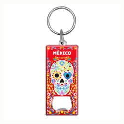 Llavero destapador de metal con calavera. Souvenir de la Ciudad de México, CDMX., México
