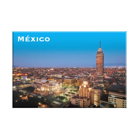 Fotoíman con vista de Bellas Artes y de la Latino al atardecer, souvenir y recuerdo de la Ciudad de México, CDMX.