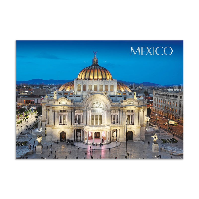 Tarjeta postal con vista de Bellas Artes de noche, souvenir y recuerdo de la Ciudad de México, CDMX.