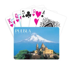 Baraja Iglesia de Cholula y Popocatepetl, souvenir y recuerdo de la Ciudad de México, CDMX.