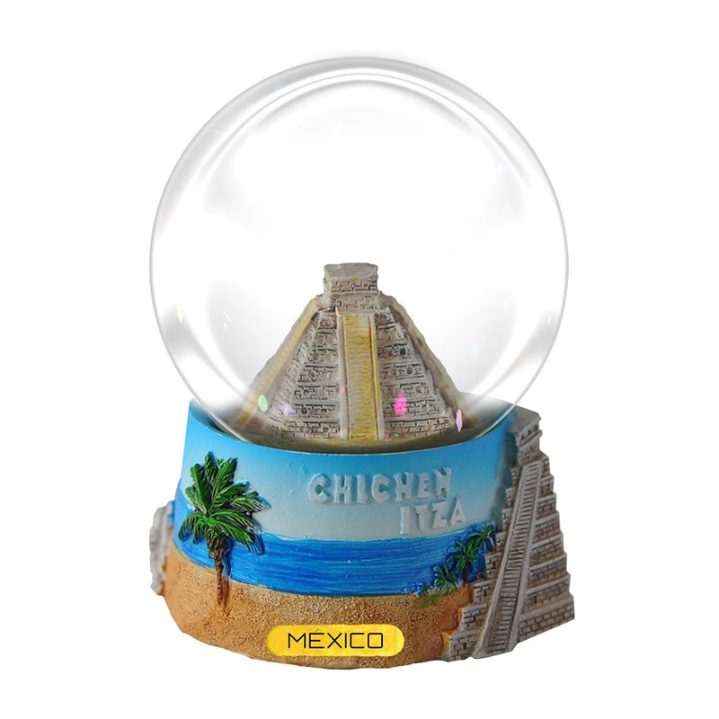 Esfera de nieve Pirámide de Chichen Itzá. Souvenir de la Ciudad de México, CDMX.