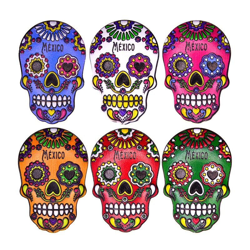 Magneto de Resina en forma de calavera, 6 colores. Souvenir de la Ciudad de México, CDMX, México