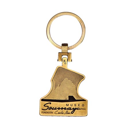 Llavero giratorio de latón en forma del museo Soumaya. Souvenir de la Ciudad de México, CDMX.