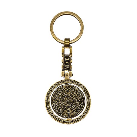 Llavero giratorio de latón con el calendario azteca. Souvenir de la Ciudad de México, CDMX.