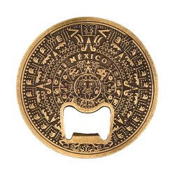 Magneto destapador grande de latón con el Calendario Azteca. Souvenir de la Ciudad de México, CDMX.