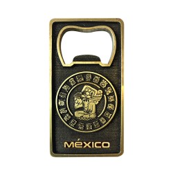Magneto destapador de latón con el Calendario Maya. Souvenir de la Ciudad de México, CDMX.
