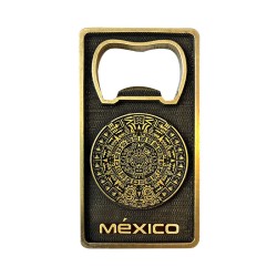 Magneto destapador de latón con el Calendario Azteca. Souvenir de la Ciudad de México, CDMX.