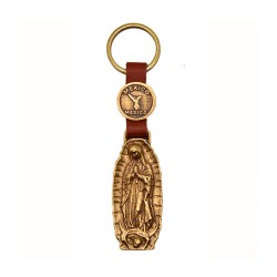 Llavero de latón con la ilustración de la Virgen de Guadalupe. Souvenir de la Ciudad de México, CDMX.