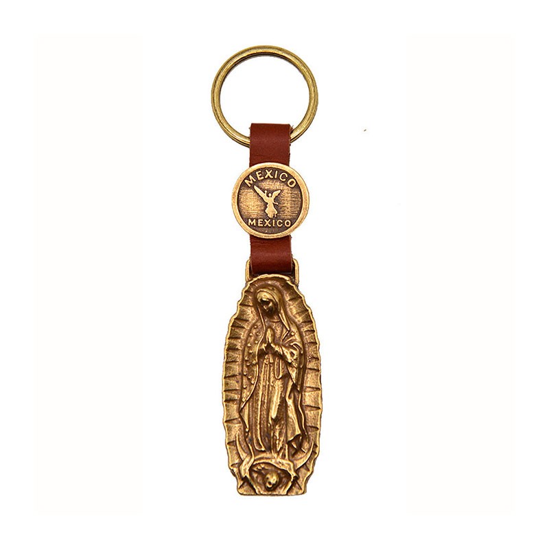 Llavero de latón con la ilustración de la Virgen de Guadalupe. Souvenir de la Ciudad de México, CDMX.