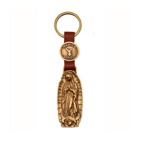 Llavero de latón con la ilustración de la Virgen de Guadalupe. Souvenir de la Ciudad de México, CDMX.