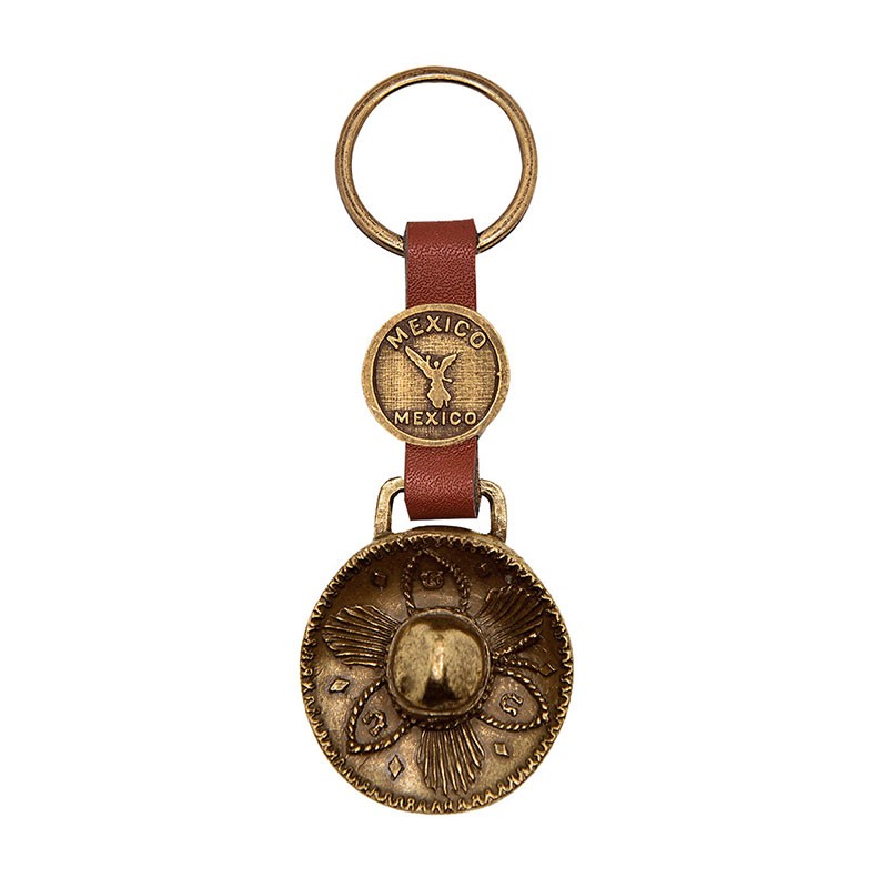 Llavero de latón con la ilustración de un sombrero charro. Souvenir de la Ciudad de México, CDMX.