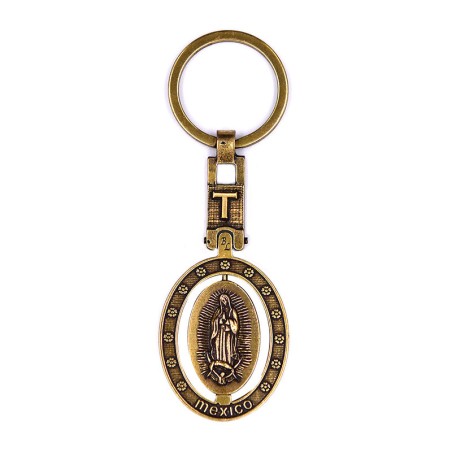 Llavero de latón letra T con Virgen de Guadalupe, souvenir o regalo de México, CDMX