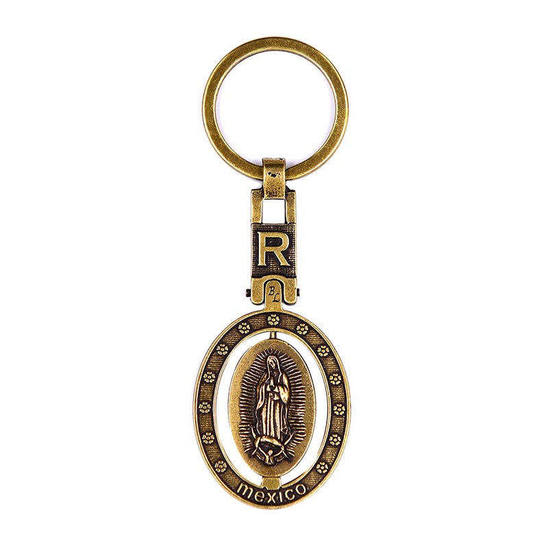 Llavero de latón letra R con Virgen de Guadalupe, souvenir o regalo de México, CDMX