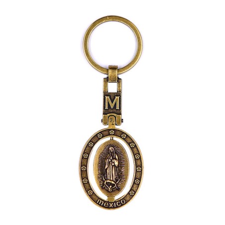 Llavero de latón letra M con Virgen de Guadalupe, souvenir o regalo de México, CDMX