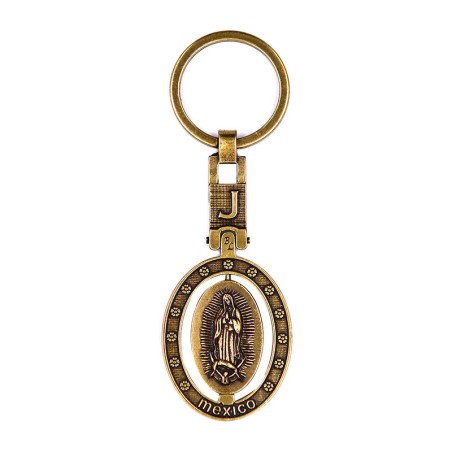 Llavero de latón letra J con Virgen de Guadalupe, souvenir o regalo de México, CDMX